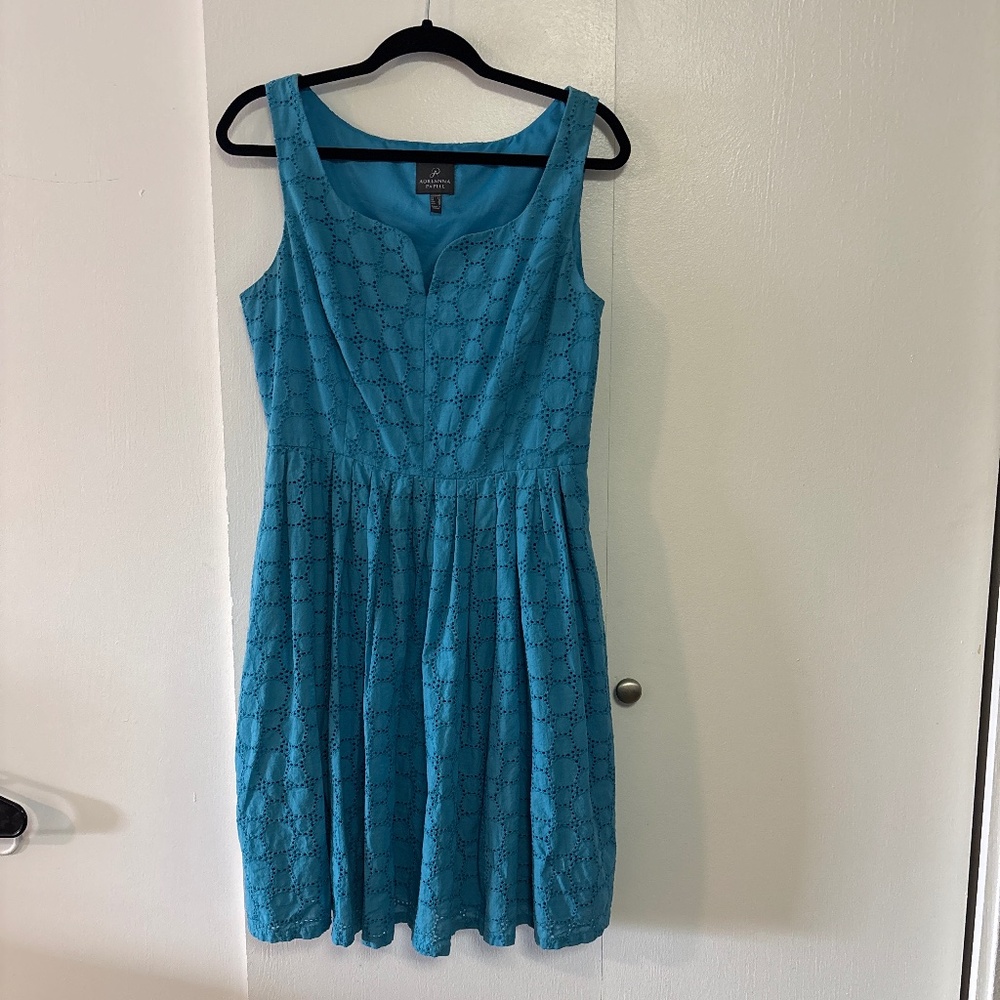 Blue Eyelet Fit and Flare Dress